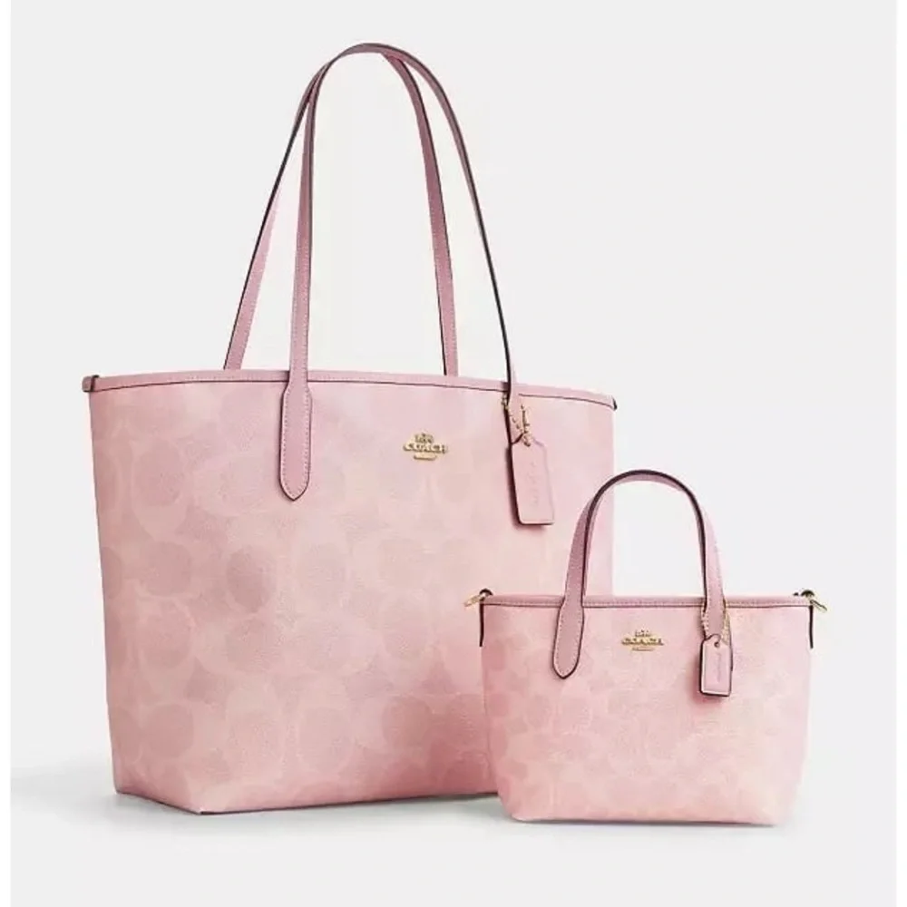 Coach Powder Pink City Tote Bag In Signature Canvas with Storage Bag NWT - Picture 10 of 13